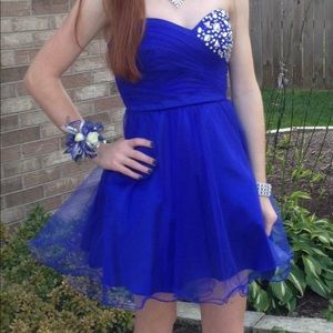 Short formal royal blue jeweled dress